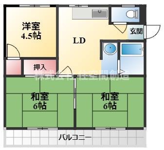 リバーサイドマンション・レオ(3DK/3階)の間取り写真
