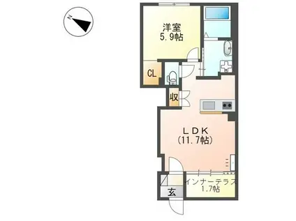 ルオント ハル(1LDK/1階)の間取り写真