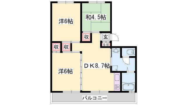 クローバー広畑才(3DK/4階)の間取り写真