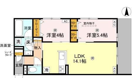 D-RESIDENCE宇保町(2LDK/2階)の間取り写真