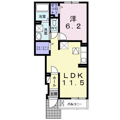 JR総武本線 佐倉駅 徒歩34分 2階建 築1年(1LDK/1階)の間取り写真