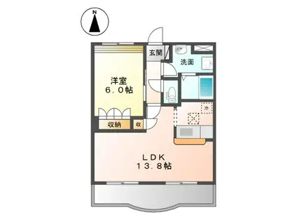 ディアベルジュII(1LDK/1階)の間取り写真