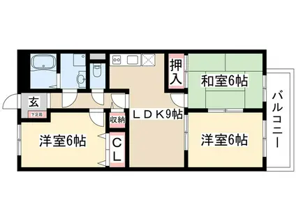 シモーヌ・ヴィーユA棟(3DK/1階)の間取り写真