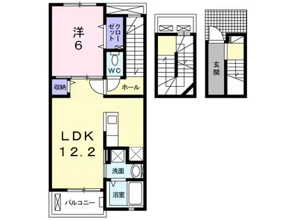 エスポワール東島B(1LDK/3階)の間取り写真