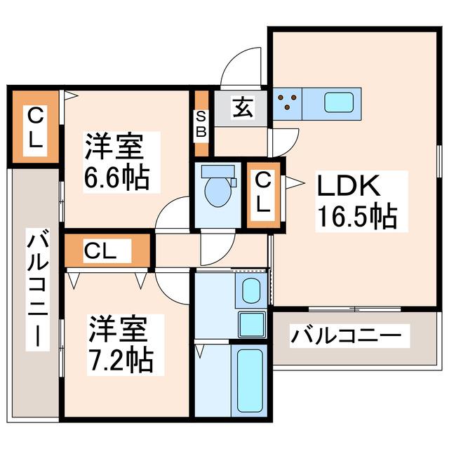 ムライチ・D-ROOM昭和町(2LDK/2階)の間取り写真