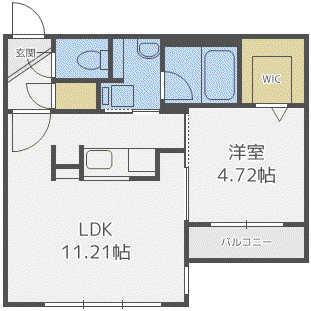 CREA中の島(1LDK/1階)の間取り写真
