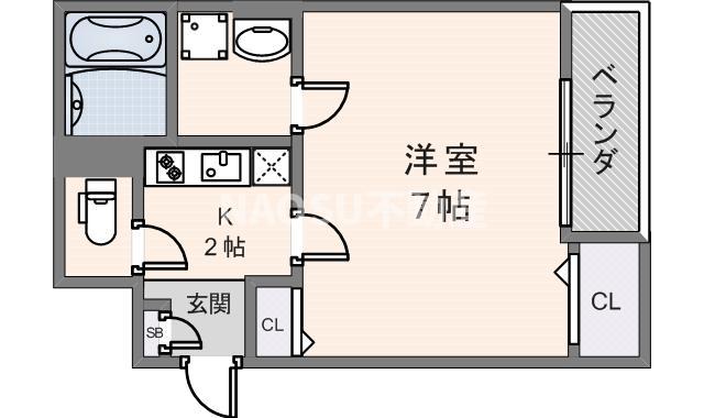 GRACIAS COURT 若江岩田(1K/1階)の間取り写真