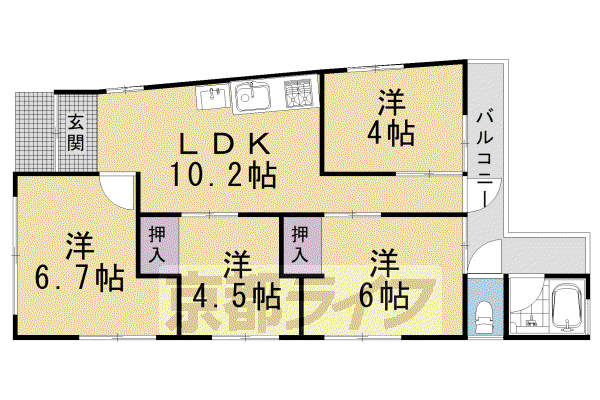 松室中溝町マンション(4DK/2階)の間取り写真