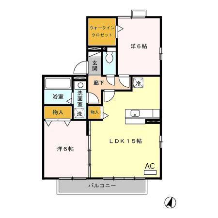 メルベーユ平山(2LDK/2階)の間取り写真