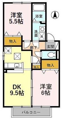 ブロードマインド B(2LDK/1階)の間取り写真