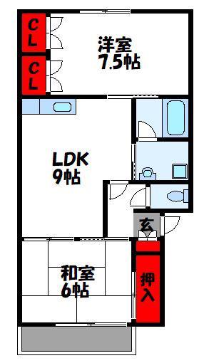 ラ・カーサ新宮(2LDK/2階)の間取り写真