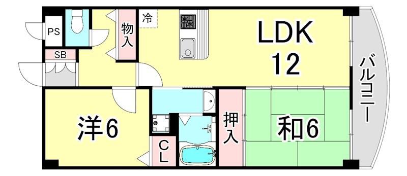 シェリール甲東園(2LDK/2階)の間取り写真