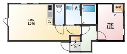 PRIMEVERE西山(1LDK/1階)の間取り写真