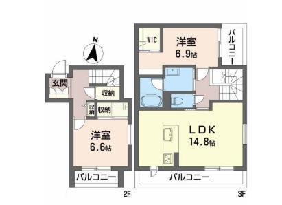 シャーメゾン谷山駅前(2LDK/3階)の間取り写真
