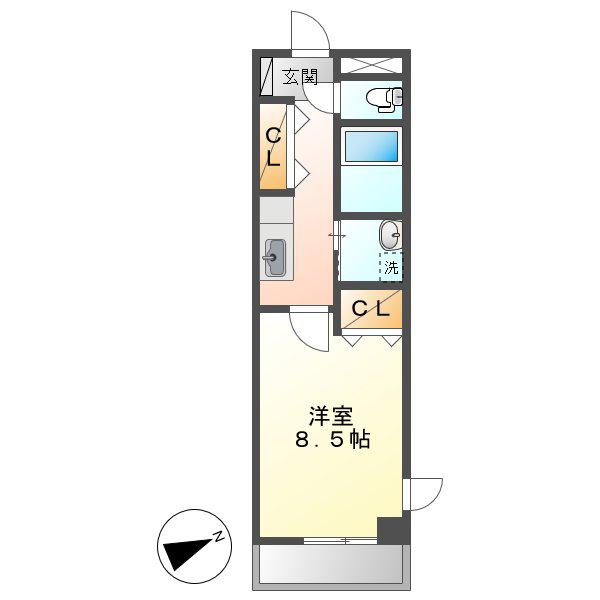 T-SAISON倉敷(1K/2階)の間取り写真
