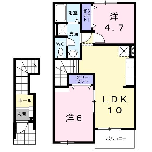 ファミーユ・K B(2LDK/2階)の間取り写真