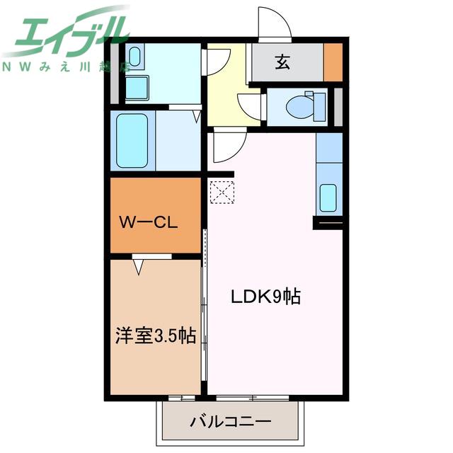 グランモアS(1LDK/2階)の間取り写真