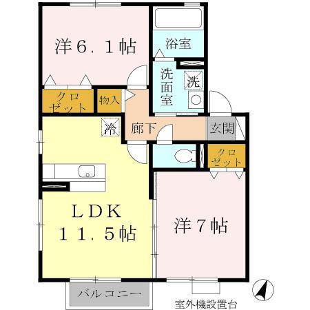 ウィルモア垂水(2LDK/1階)の間取り写真