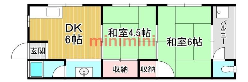 竹島マンション(2DK/2階)の間取り写真
