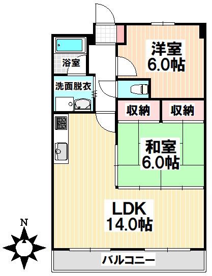 鶴陽明ハイツ(2LDK/2階)の間取り写真