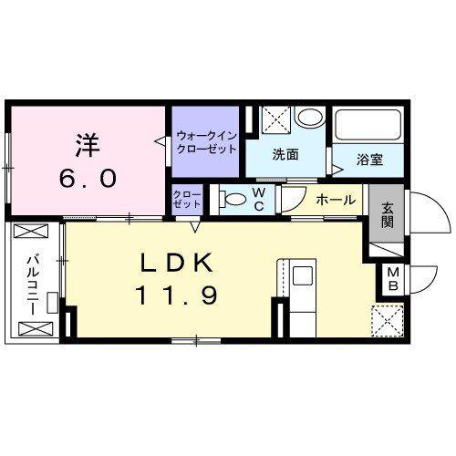 マリオ高松北(1LDK/3階)の間取り写真