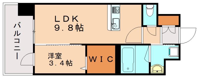 デザイナープリンセス旦過(1LDK/9階)の間取り写真