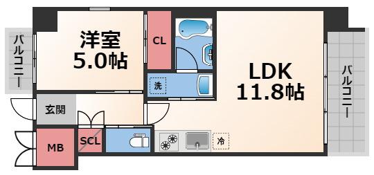 プレジオ八戸ノ里(1LDK/6階)の間取り写真