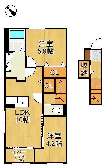 ボンシャンス楠木(2LDK/2階)の間取り写真