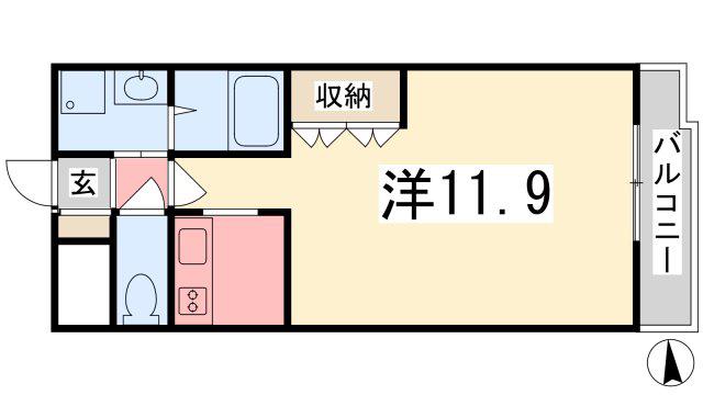 グランドールヒメジ(1K/1階)の間取り写真