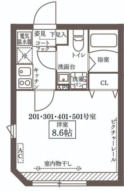 COCOCUBE南大塚(1K/2階)の間取り写真