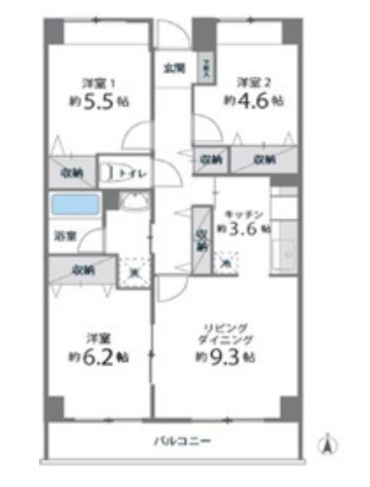 目黒本町マンション(3LDK/4階)の間取り写真