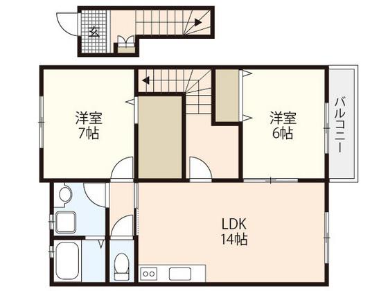 K&M海田東コーポ(2SLDK/2階)の間取り写真