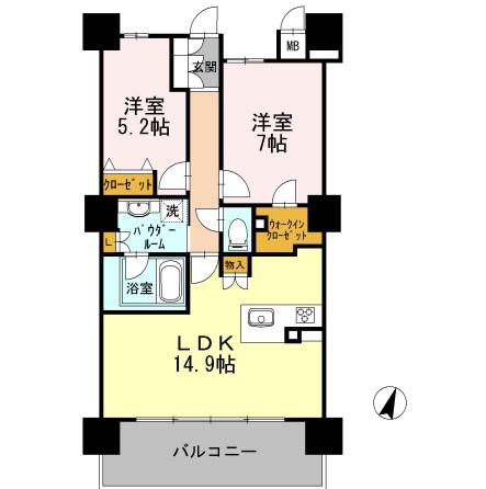 ロイヤルパークスERささしま サウス(2LDK/8階)の間取り写真