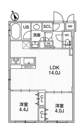 ルネサンスコート桜新町(2LDK/3階)の間取り写真