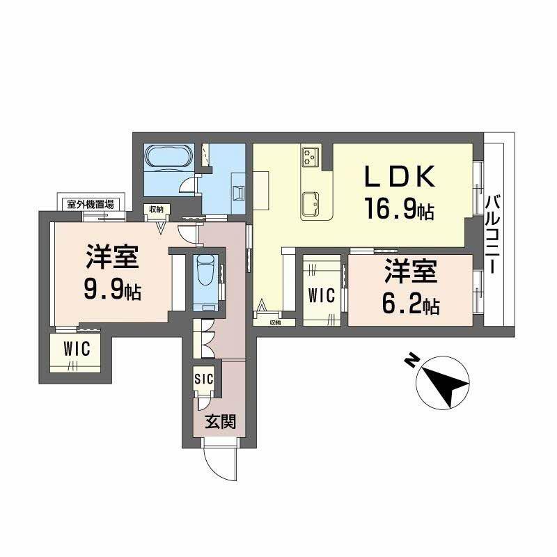 シャーメゾンプレミア鹿児島駅前(2LDK/2階)の間取り写真