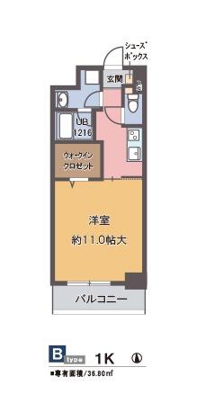 VISTA YUA(1K/3階)の間取り写真