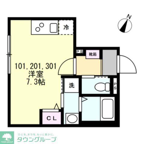 ベイルーム稲田堤(ワンルーム/1階)の間取り写真