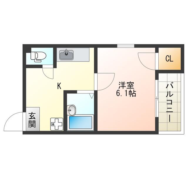 プレール新町(1K/6階)の間取り写真