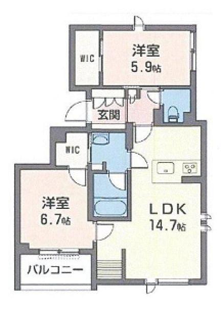 GRAND SOLEIL(2LDK/2階)の間取り写真