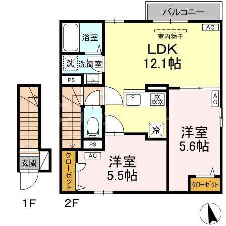 セレスティア平和台(2LDK/2階)の間取り写真