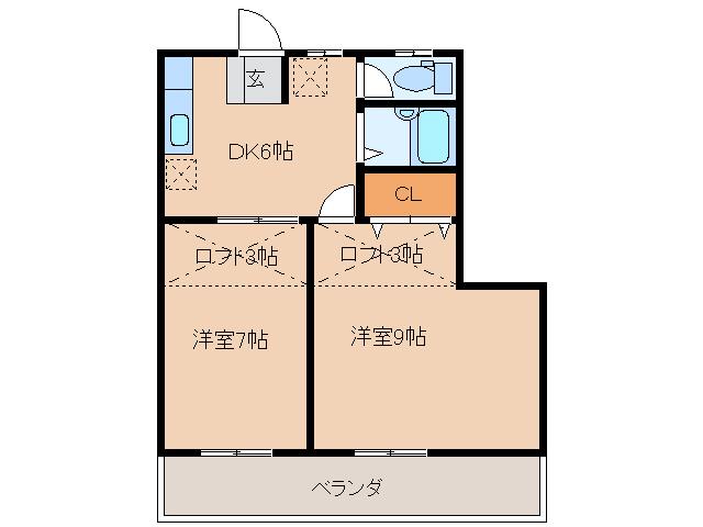 M7マンション(2DK/3階)の間取り写真