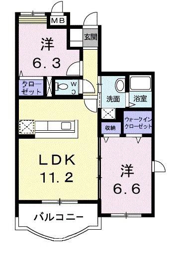 プラシード(2LDK/2階)の間取り写真