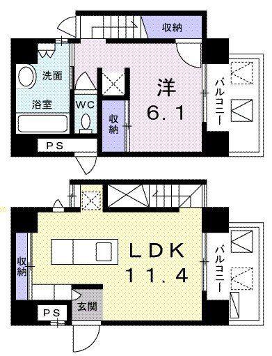 ホワイトブロッサム(1LDK/5階)の間取り写真