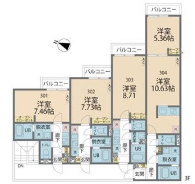 カインドネス新座サウス(1LDK/3階)の間取り写真