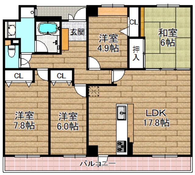 アルテ高槻エミネンス(4LDK/3階)の間取り写真