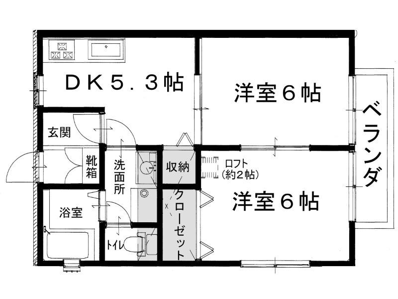 パストラル中洲2号地(2K/2階)の間取り写真