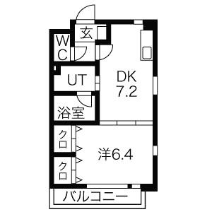 プレステージ金城(1DK/1階)の間取り写真