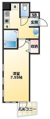 キャトルセゾン2(1K/4階)の間取り写真