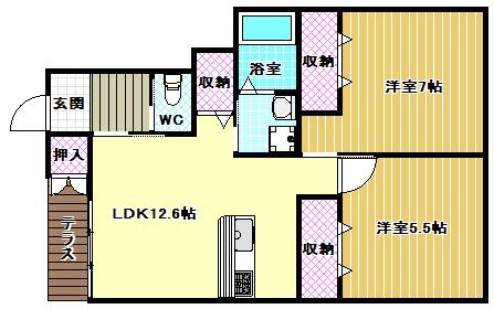グルーヴィ高見の里II(2LDK/1階)の間取り写真