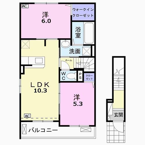 サニーウエスト A(2LDK/2階)の間取り写真